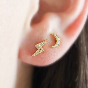 Atolea Gold Lightning and Moon Earrings